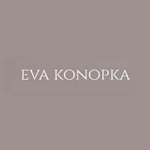 Eva Konopka Art logo: minimalist geometric design featuring a large circle with five smaller circles arranged around it in a balanced composition, creating an abstract, modern aesthetic