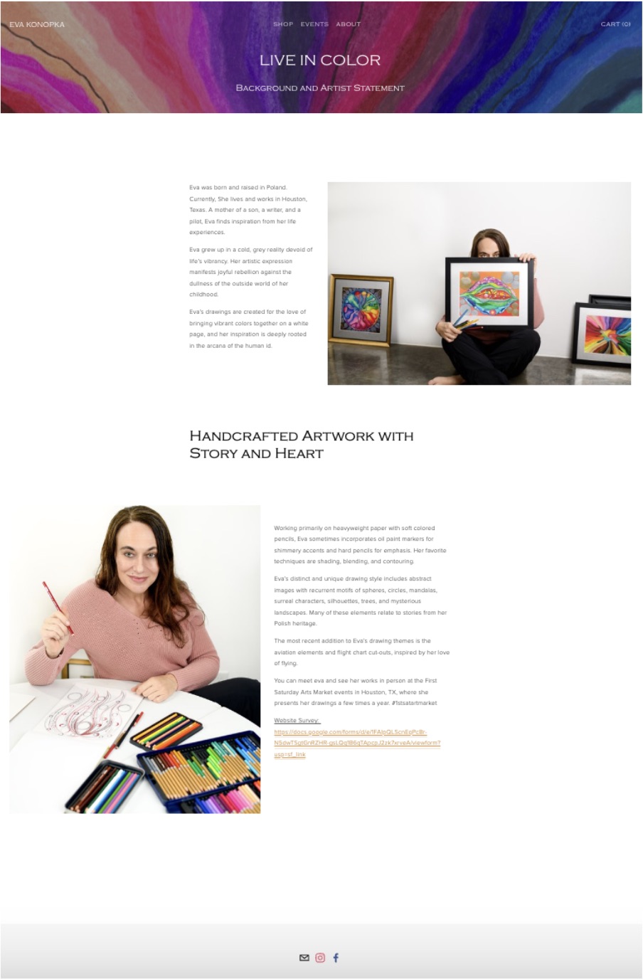 About page sharing Eva's art story and process