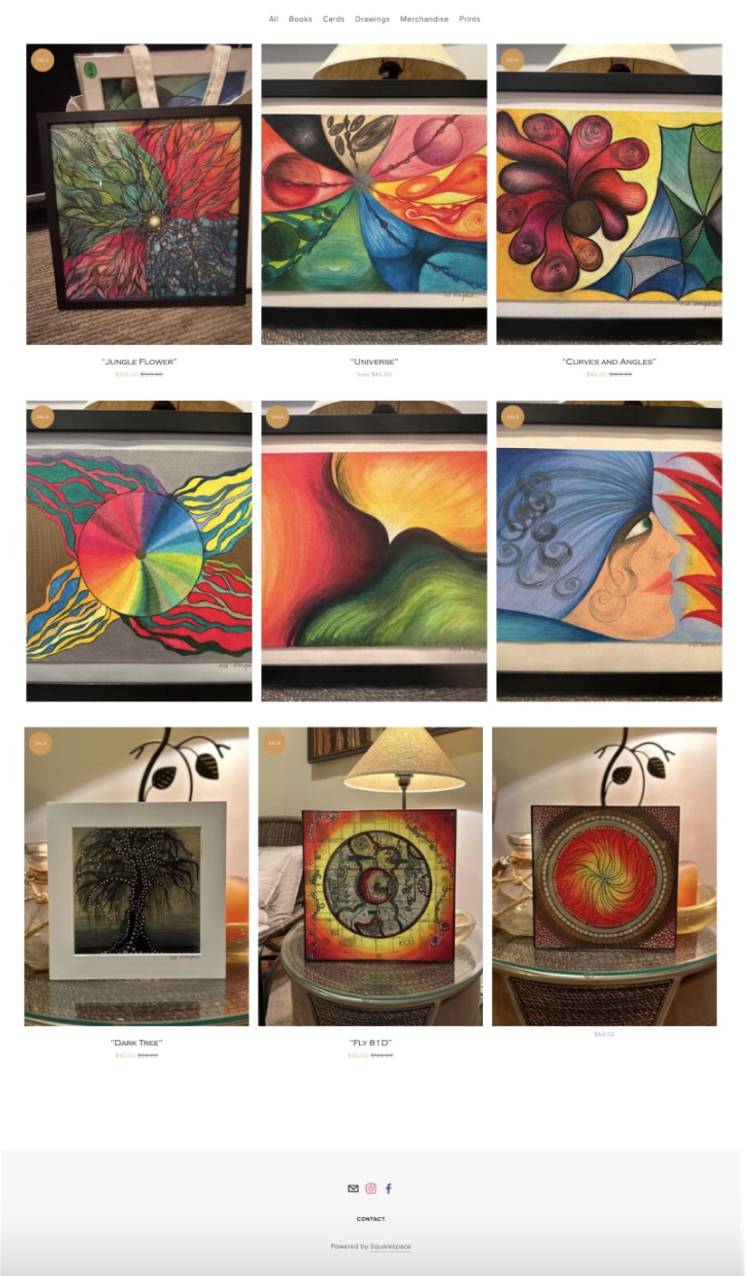 Art gallery page with filterable artwork grid